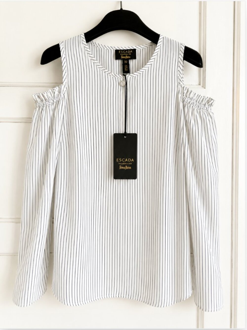 ESCADA for Neiman Marcus NWT cold shoulder pinstripe blouse